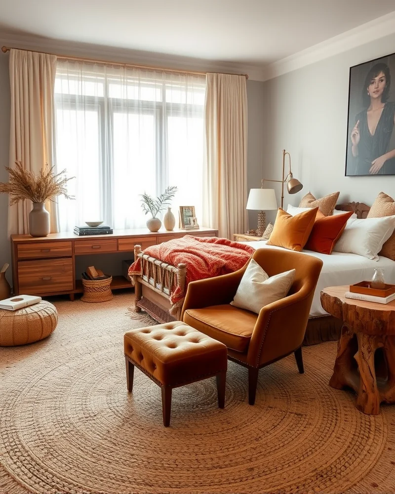 7 Dreamy Newlywed Bedroom Styling Hacks for a Romantic Sanctuary 4 A richly textured bedroom interior mixing smooth silks, plush velvet, and natural jute materials in neutral tones.