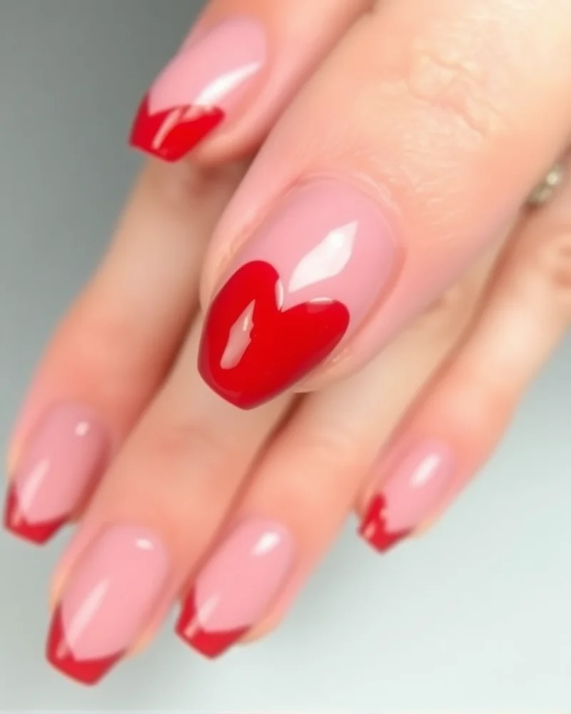A modern twist on a French manicure where the tips are painted in the shape of heart outlines.