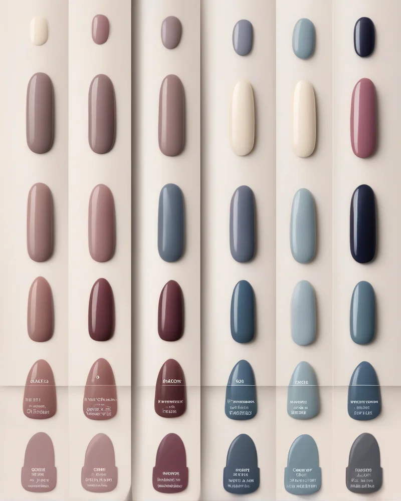 7 Subtle 4th of July Nails That Are Chic, Not Cheesy 4 A 2x2 comparison grid showing four different shades of muted blue, red, and white on oval nails with a matte finish.