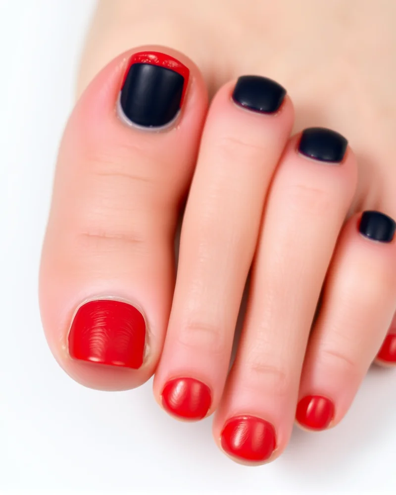 7 Stunning 4th of July Pedicure Ideas to Elevate Your Summer Style 5 A smooth red, white, and blue gradient ombre pedicure with a soft matte finish.