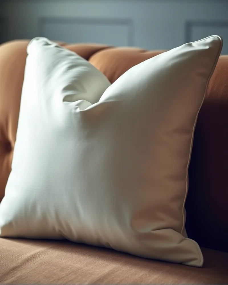 7 Viral Throw Pillow Combinations to Instantly Elevate Your Living Room 6 A close-up shot of a perfectly 'chopped' feather-down throw pillow on a velvet sofa, showcasing the classic high-end interior designer look.