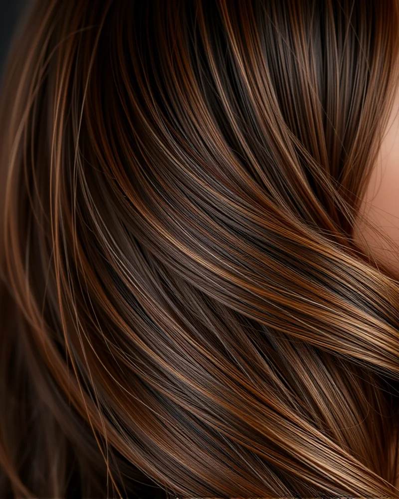 7 Viral Reasons Why Mushroom Brown Hair Is The Ultimate Fall Upgrade 6 A high-resolution detail shot showing the glossy, cool-toned texture of mushroom brown hair under professional lighting.