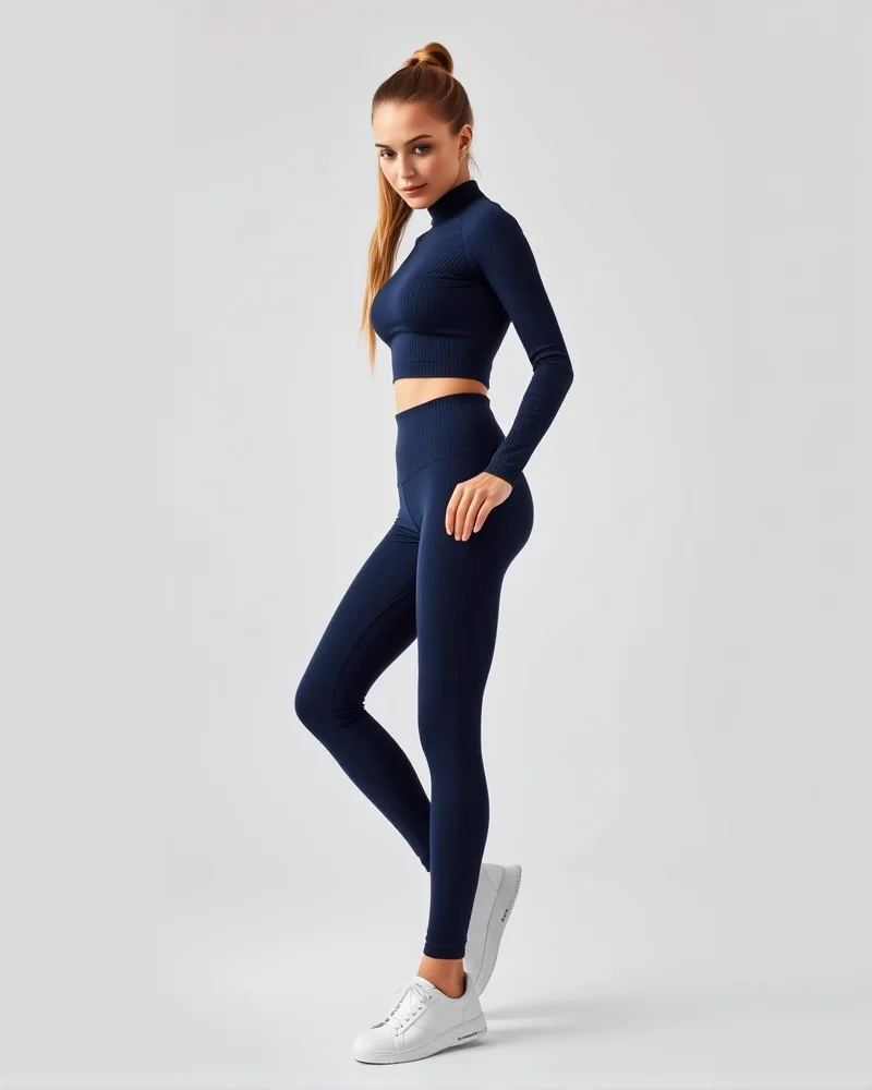 A woman dressed in a matching athletic set, showcasing the popular clean-girl aesthetic for a relaxed yet put-together game day look.