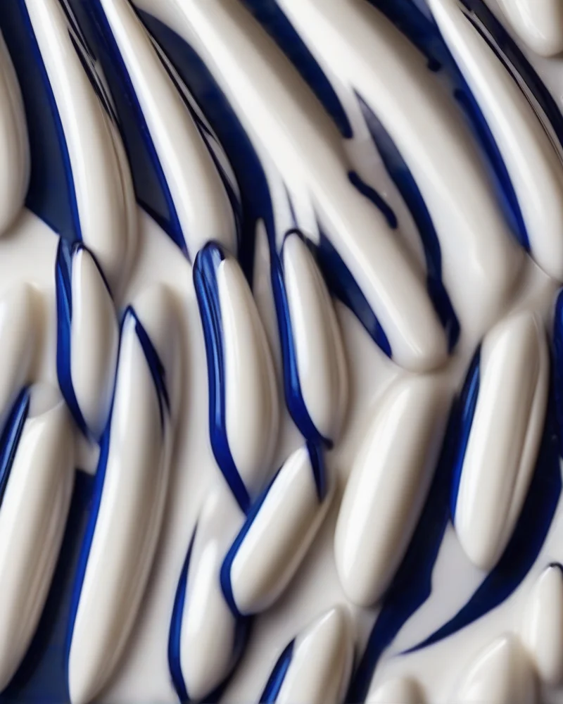 7 Subtle 4th of July Nails That Are Chic, Not Cheesy 7 Coffin-shaped nails featuring a milky white base and abstract navy blue wavy lines.