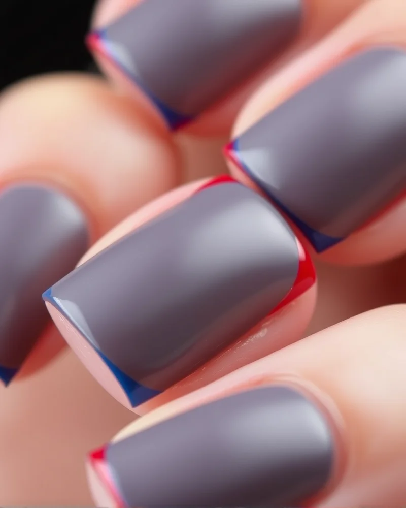 7 Viral 4th of July Nails French Tip Designs You Need to Try 7 Square-shaped nails featuring a sophisticated texture contrast with a matte base and glossy red and blue French tips.