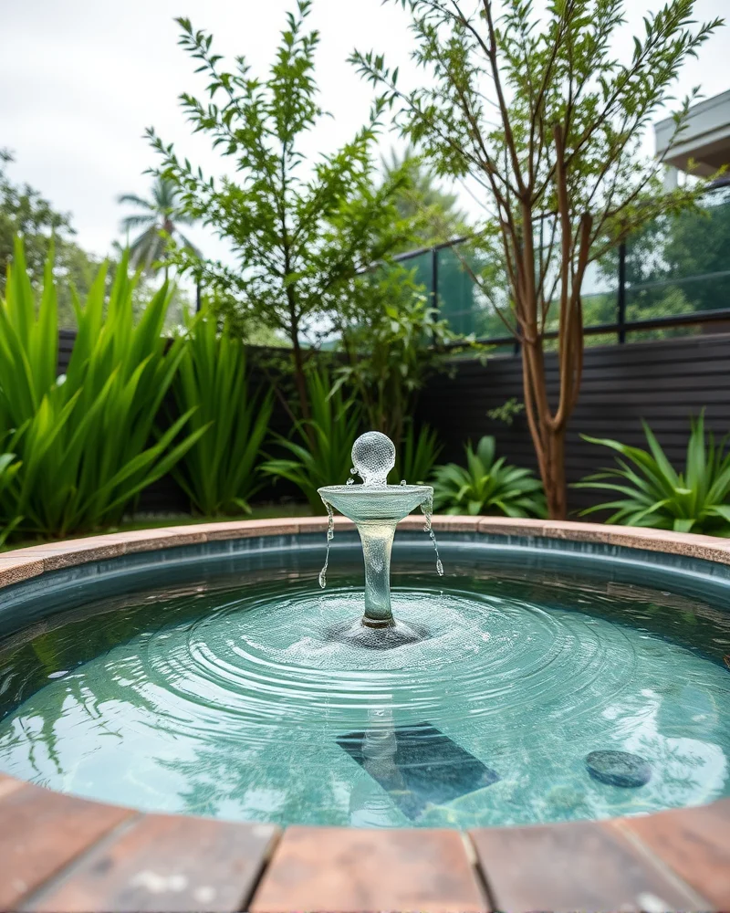 7 Viral Stock Tank Pool Ideas for a Luxe Backyard Oasis 7 A crystal clear stock tank pool featuring a small fountain aeration system, set in a clean, well-maintained backyard environment.