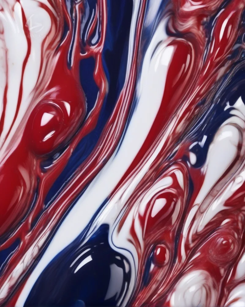 7 Patriotic Perfection: The Most Viral 4th of July Toenail Designs of the Season 7 Stiletto shaped toenails decorated with artistic, fluid red, white, and blue abstract swirls in a glossy finish.