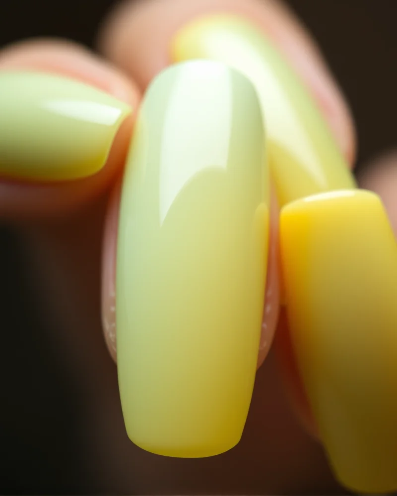10 Dreamy Pastel Nail Designs You Need to Try This Season 8 A close-up of almond-shaped nails showing a seamless, smooth ombre transition from mint green to a soft baby yellow, creating a sunset-like pastel effect.