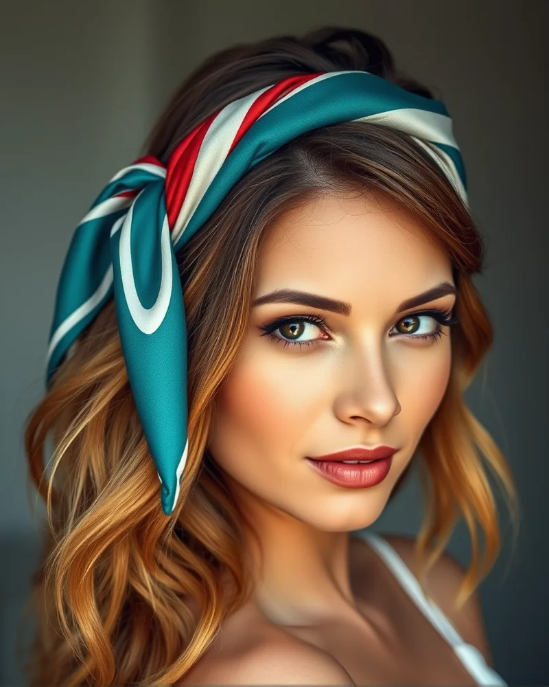 7 Effortless Summer Camp Hairstyles That Will Survive Any Adventure 8 A colorful silk scarf tied as a headband over loose waves, creating a vibrant and chic camp aesthetic.
