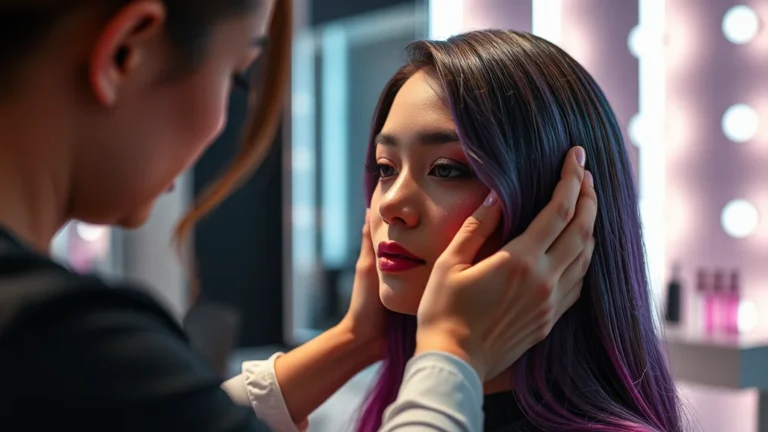 Professional stylist applying bio-adaptive, pH-responsive hair treatment in a luxury salon environment.