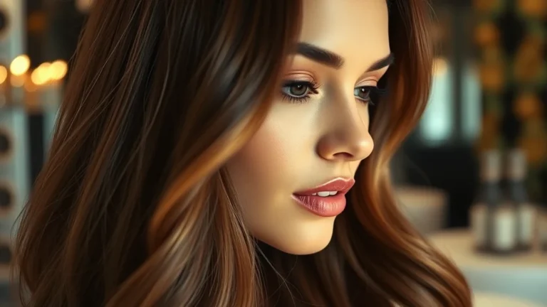 Model showcasing glossy bio-synthetic hybrid hair extensions in a luxury salon setting.