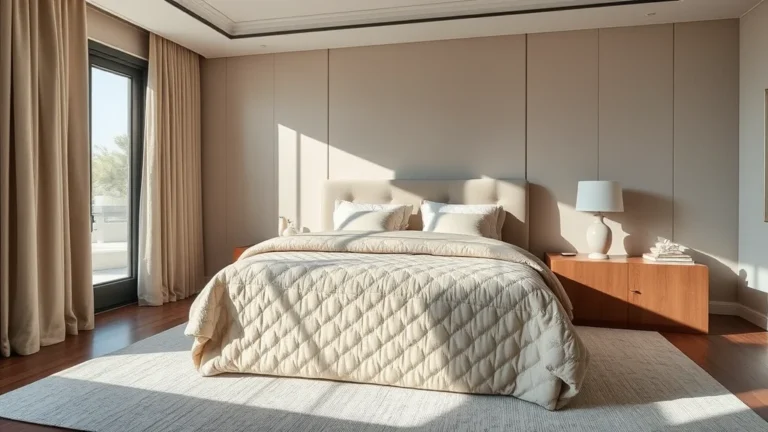 7 Viral Hacks for Quilted Coverlet Styling That Will Transform Your Bedroom 2 A luxurious, sun-drenched bedroom interior with a neatly styled bed as the centerpiece, featuring a high-quality quilted coverlet and soft, modern decor.