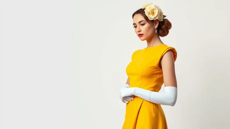 7 Viral Princess Daisy Costume Ideas That Will Make You the Life of the Party 3 A stylish woman wearing a modern marigold yellow dress with white accessories, captured in a full-body editorial portrait against a neutral studio backdrop.