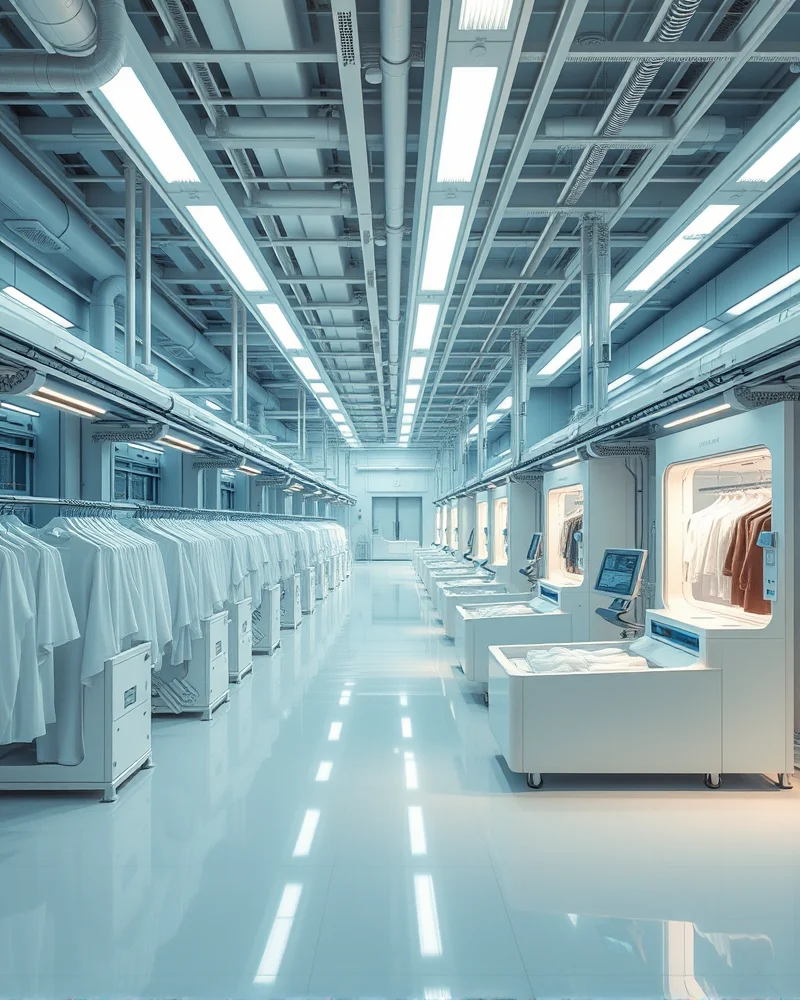 Sustainable Tech-Core: The Rise of Bio-Synthetic Fabrics in 2027 Streetwear 5 An automated molecular recycling facility for tech-wear fabrics showcasing the circular fashion supply chain.