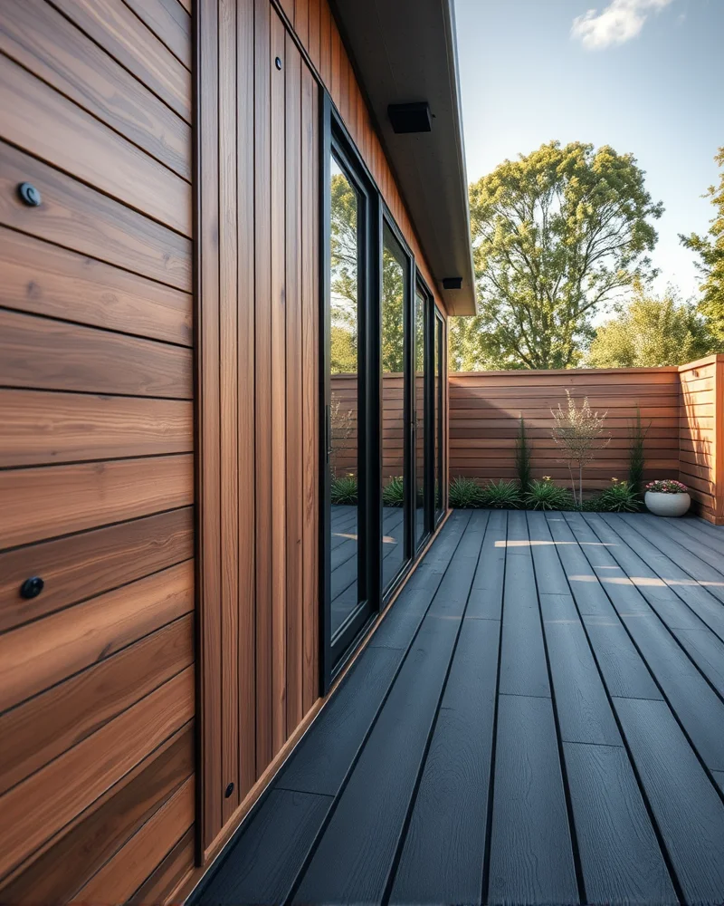 Biophilic Modular Garden Pods: Transforming Small Backyards into 2027 Wellness Retreats 3 Close up shot of premium cedar wood and composite decking used on the exterior of a modular wellness pod.