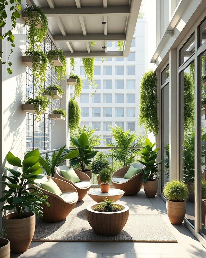 Biophilic Modular Balconies: Transforming Small Urban Spaces for 2027 2 A modular biophilic balcony in a modern urban apartment featuring vertical plants and organic design elements.
