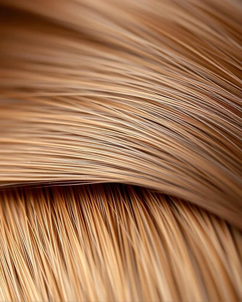 Close-up of premium bio-synthetic hybrid hair extensions demonstrating a natural texture match.