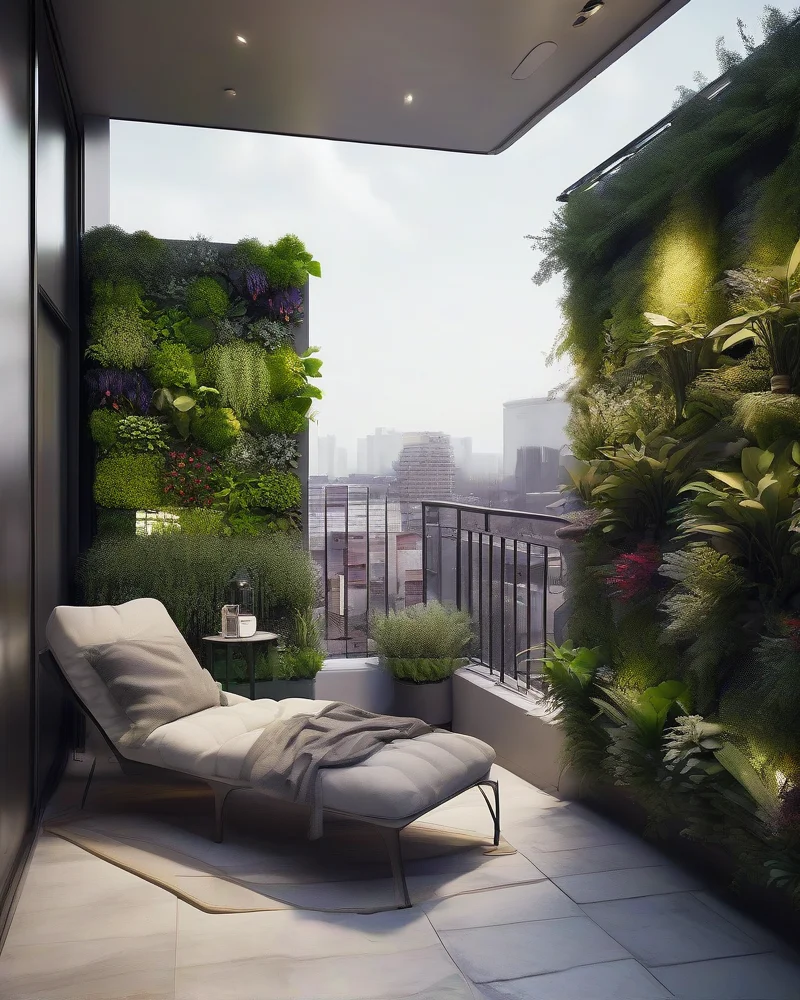 Biophilic Modular Garden Walls: The DIY Guide for Small Urban Balconies (2026 Edition) 2 A sophisticated modular vertical garden on a luxury urban balcony, embodying modern biophilic design principles.