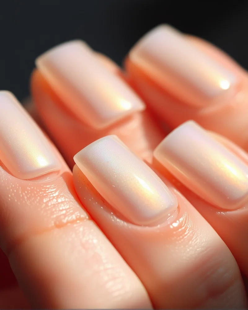 Back to School Nails: 7 Chic Manicures for a Stylish Semester 2 Short square nails with a glazed, iridescent finish, embodying the minimalist back to school nail trend.