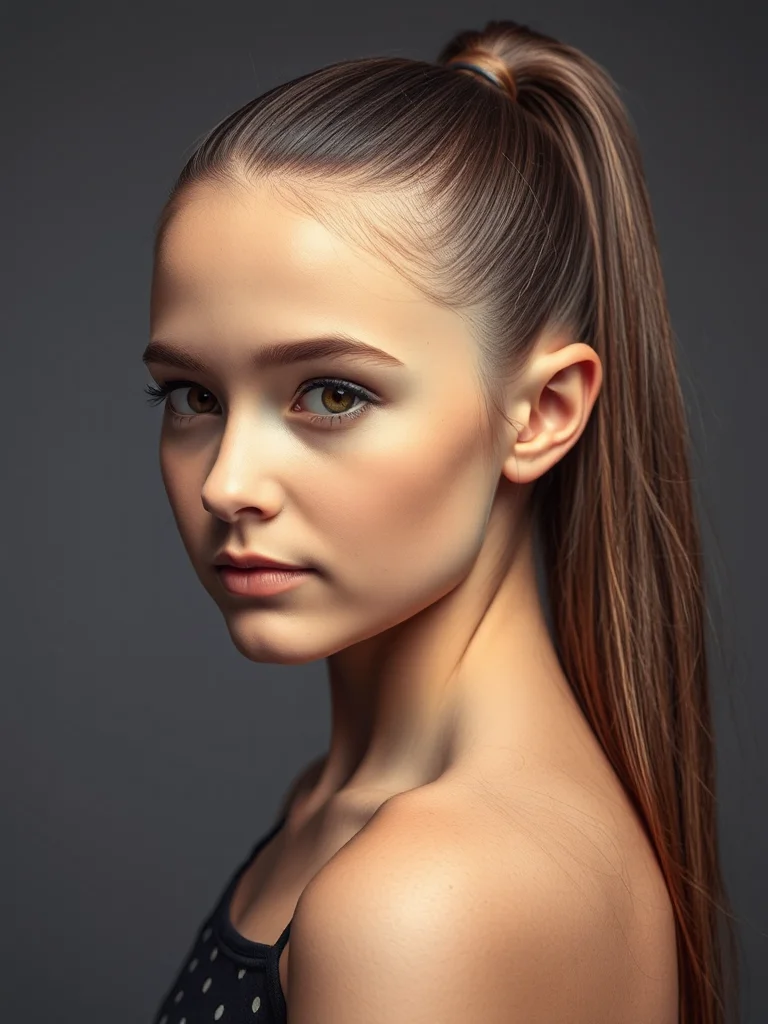 A student wearing a sleek high ponytail for back to school.