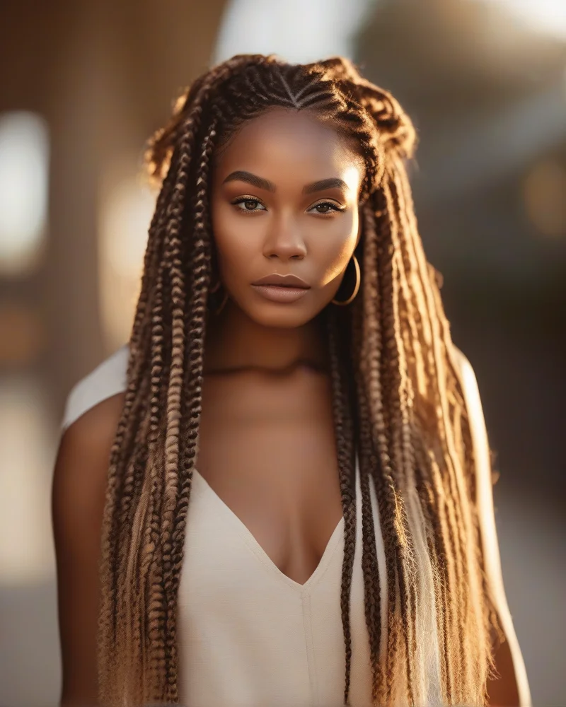 7 Stunning Back to School Braids to Ace Your Campus Look 2 Close-up of a student with gorgeous boho box braids featuring soft curls.