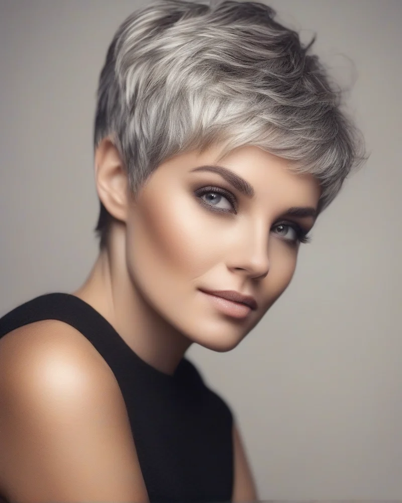10 Timeless and Chic Senior Hairstyles for a Sophisticated Look 2 Voluminous salt-and-pepper pixie cut for thin hair on a mature woman.
