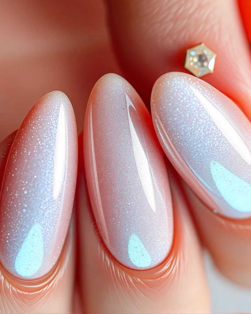 10 Flawless Senior Picture Nails to Elevate Your Graduation Look 3 Glazed donut chrome nails capturing light, perfect for senior portraits.