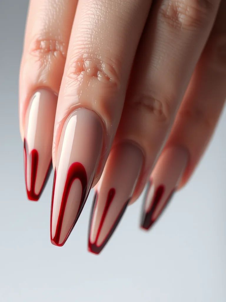 Stiletto nails featuring a blood drip design with a glossy finish.