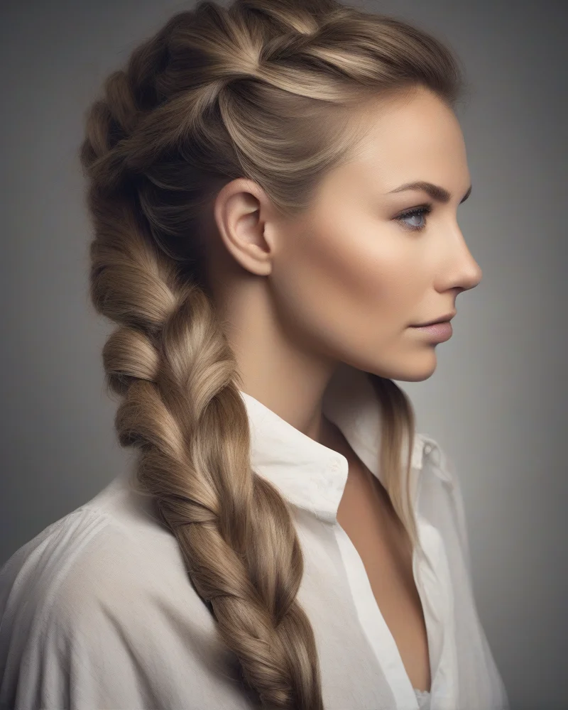 7 Stunning Back to School Braids to Ace Your Campus Look 4 Detailed view of a thick, textured fishtail braid tied in a high ponytail.