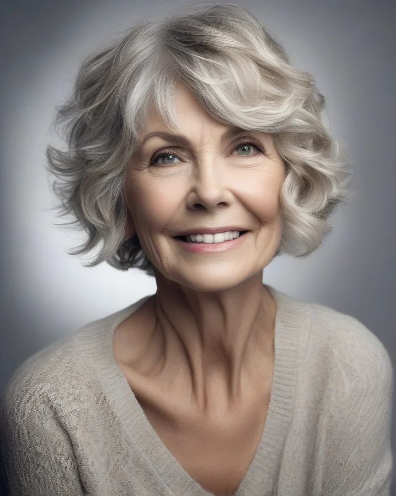 10 Timeless and Chic Senior Hairstyles for a Sophisticated Look 4 Modern shag hairstyle with soft waves on a silver-haired woman.