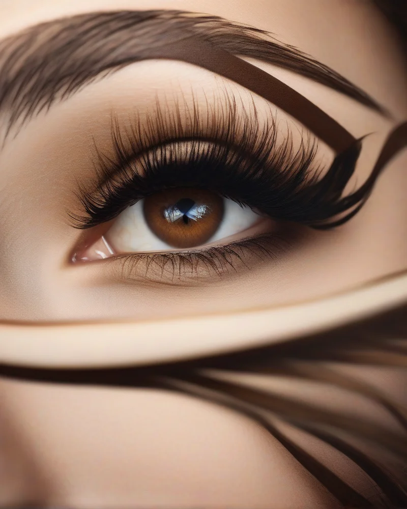 Close-up of a sharp espresso-colored winged eyeliner look on a model with wavy hair.