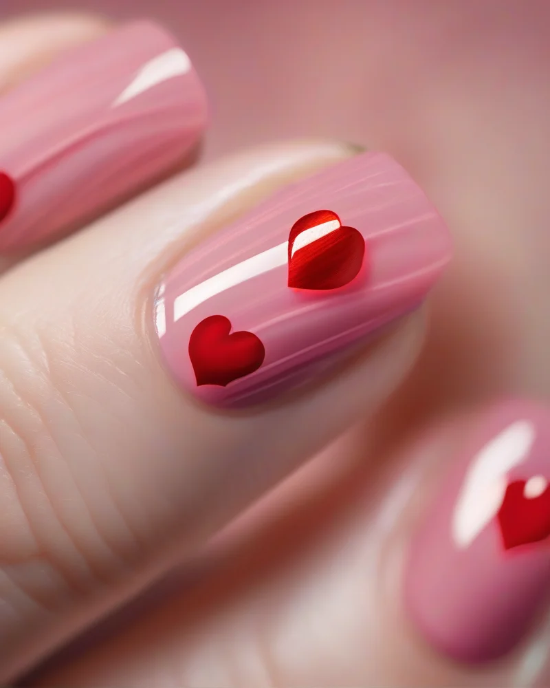 Cute and simple dainty heart nail art for school nails.
