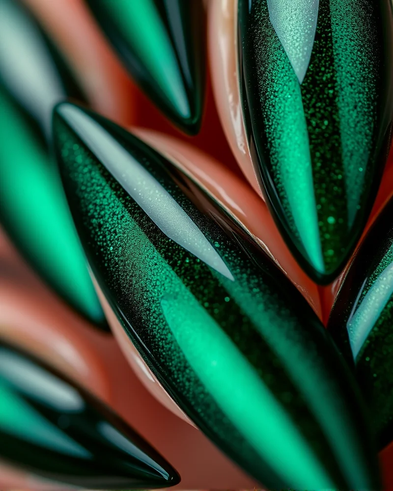 10 Flawless Senior Picture Nails to Elevate Your Graduation Look 5 Deep emerald velvet cat-eye nails showcasing magnetic depth.
