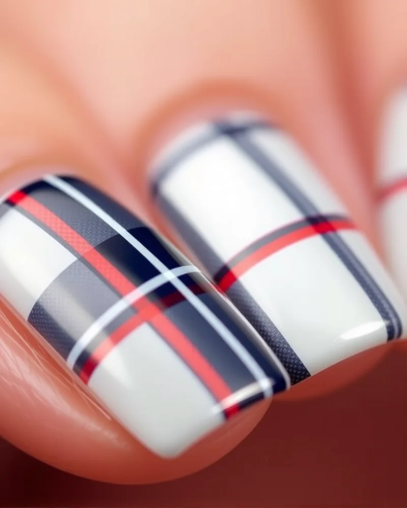 Back to School Nails: 7 Chic Manicures for a Stylish Semester 5 Square nails featuring a sophisticated plaid nail art design for a back to school theme.