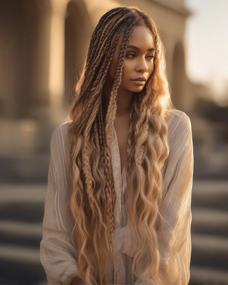 Braided long hair showing off Neopolotin color.
