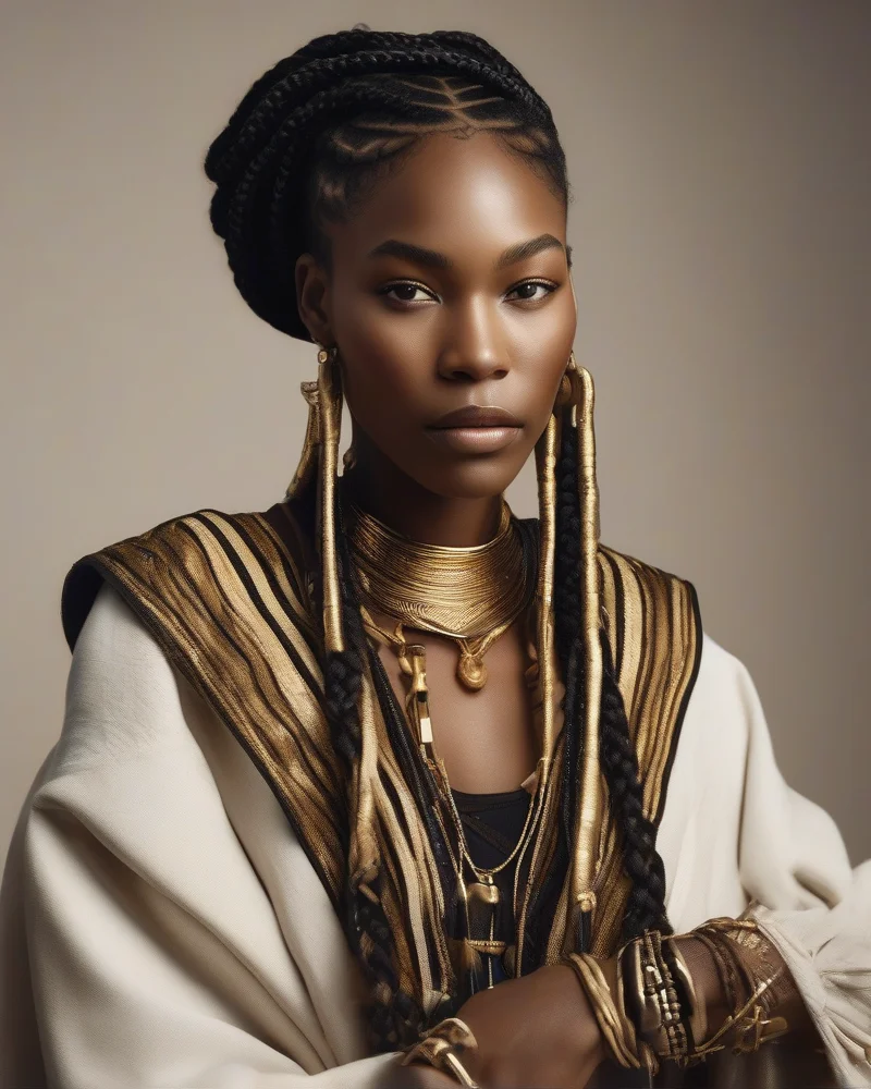 7 Stunning Back to School Braids to Ace Your Campus Look 5 A student wearing intricately detailed Fulani-inspired braids with gold accessories.