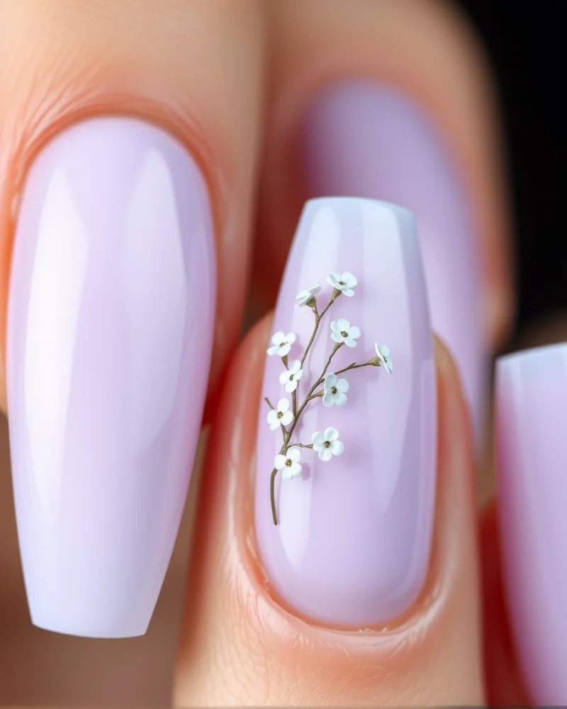10 Flawless Senior Picture Nails to Elevate Your Graduation Look 6 Hand-painted floral accent nail design on lavender polish.