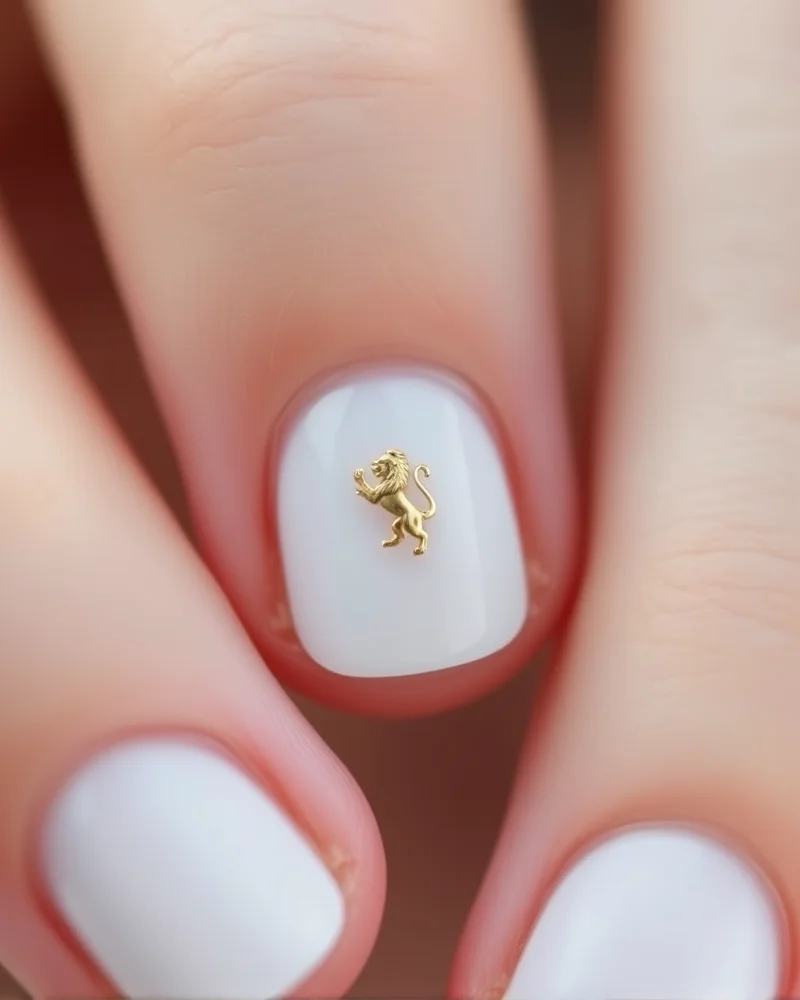 Minimalist clean-girl aesthetic with a tiny gold lion accent.