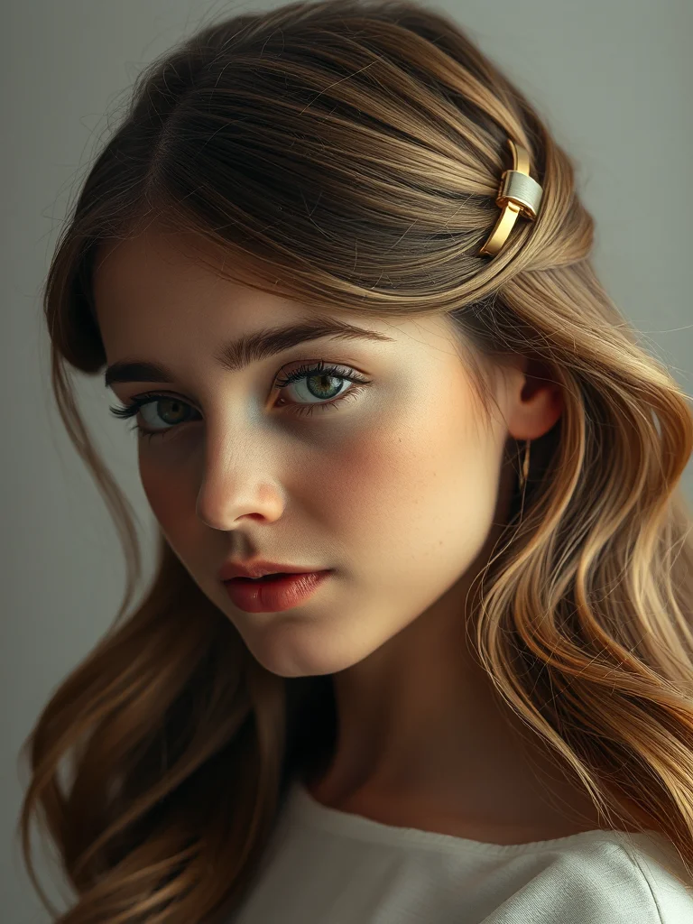 A student wearing a half-up hairstyle with a claw clip.