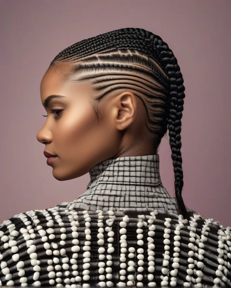 7 Stunning Back to School Braids to Ace Your Campus Look 6 Detailed portrait of a student wearing sleek, classic cornrows styled into a bun.