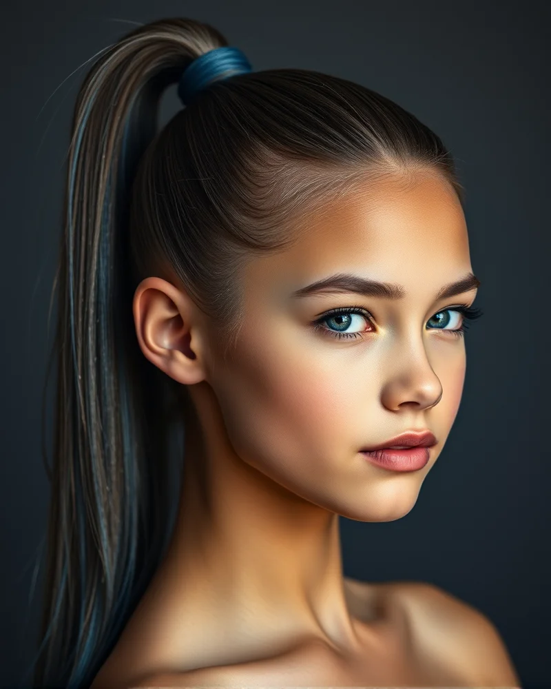 7 Patriotic 4th of July Hairstyles for Kids That Will Steal the Show 7 A sleek, high ponytail on a young girl, featuring a subtle, shimmering dusting of blue and silver glitter on the ends.