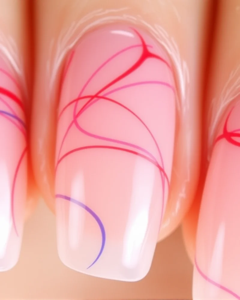7 Viral 4th of July Simple Nails Designs You Need to Try This Summer 7 Delicate almond nails featuring thin red and blue swirls over a clear base for a soft, artistic look.