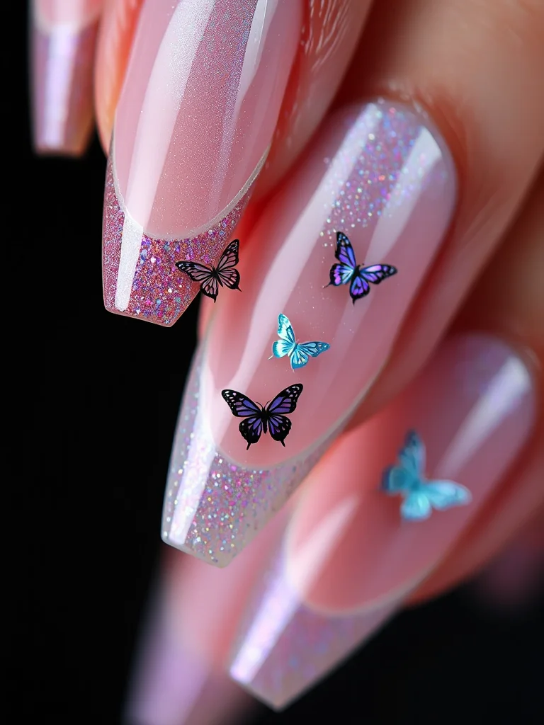 7 Late Summer Nails That Are Defining The End Of The Season 7 Negative space Y2K stiletto nails with butterfly decals.