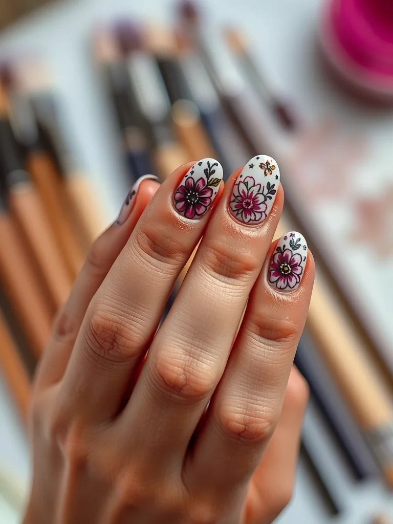 Mastering the Art of Nails School: The Ultimate Guide for Aspiring Pros 7 Intricate hand-painted floral nail art design.