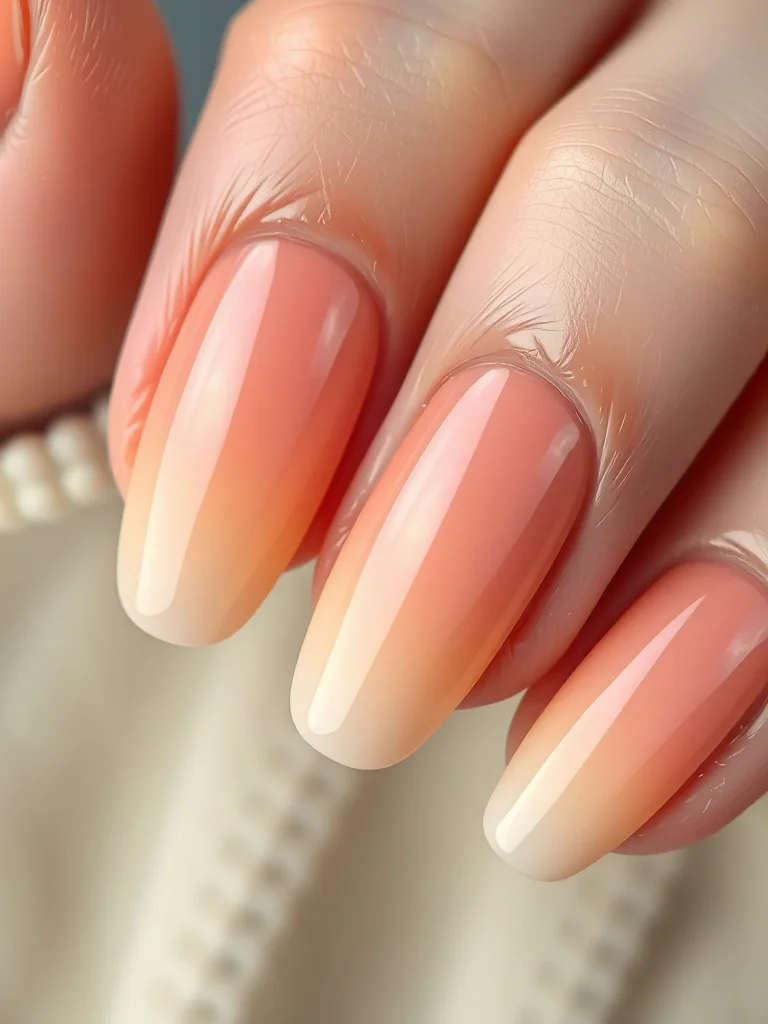 10 Sophisticated Back to School Nails Short Designs That Redefine Campus Chic 8 Short oval nails showcasing a smooth, airbrushed peach to nude ombre gradient.