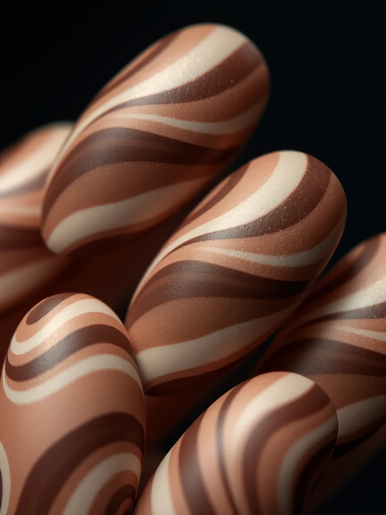 Striped Nails: 7 Chic Designs You Need to Try for Your Next Manicure 8 Almond nails with abstract wavy stripes in mocha and cream.