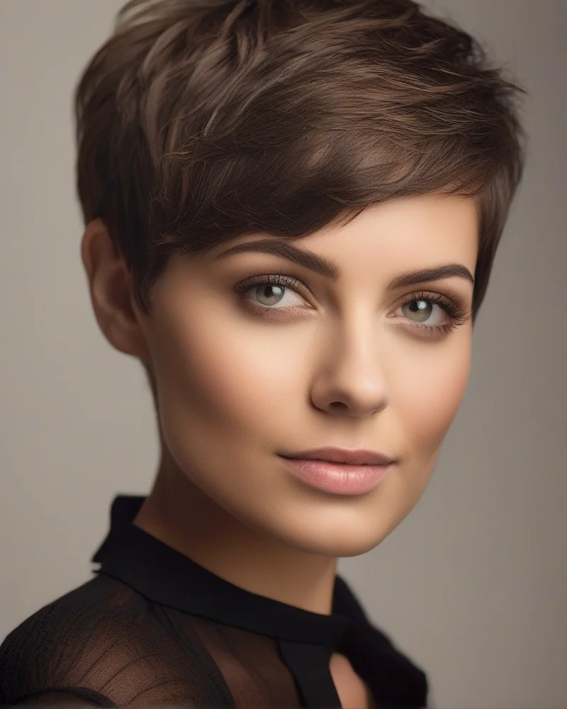 Person with a pixie cut showcasing a soft velvet-matte skin finish.