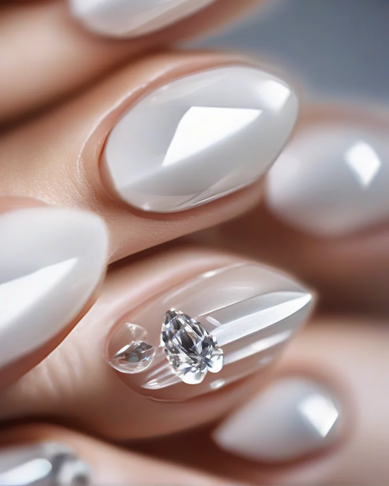 Minimalist crystal embellishment nails for a delicate school-appropriate look.