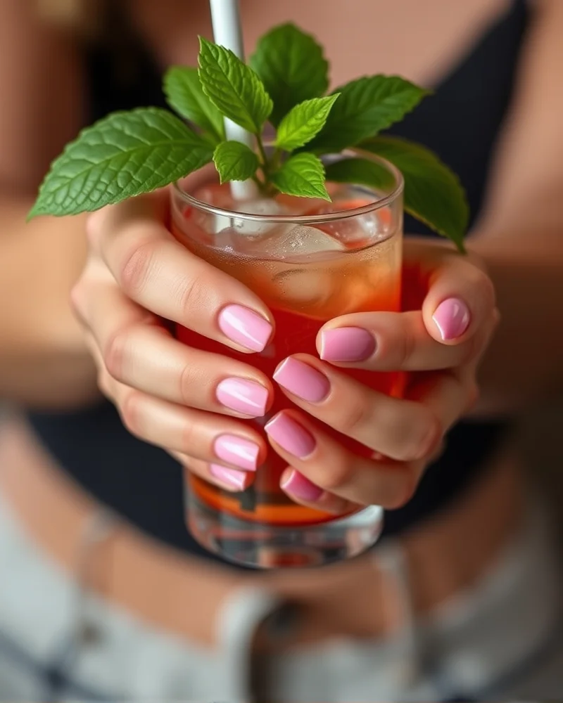 7 Viral Bomb Pop 4th Nails: The Ultimate Retro-Cool Manicure Trend 8 A fresh set of bomb pop 4th nails looking hydrated and perfectly manicured while holding a cold drink.