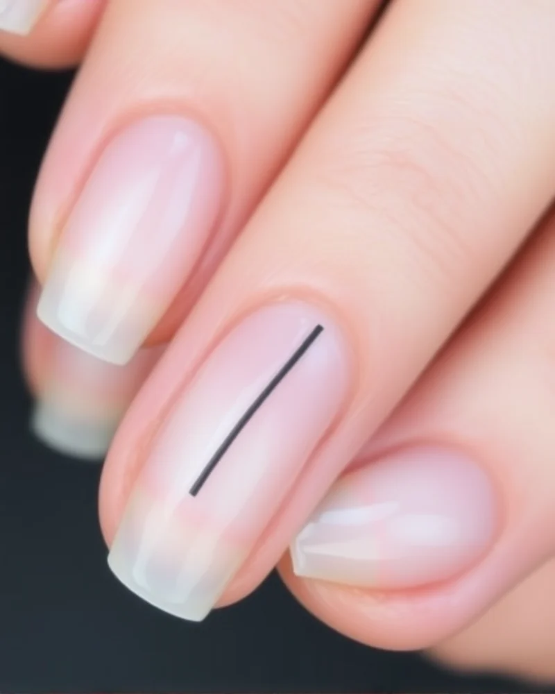 7 July Nails Trends That Will Make Your Summer Manicure Pop 8 Short natural-shaped nails with a clear, negative space base and a single, crisp black vertical line.